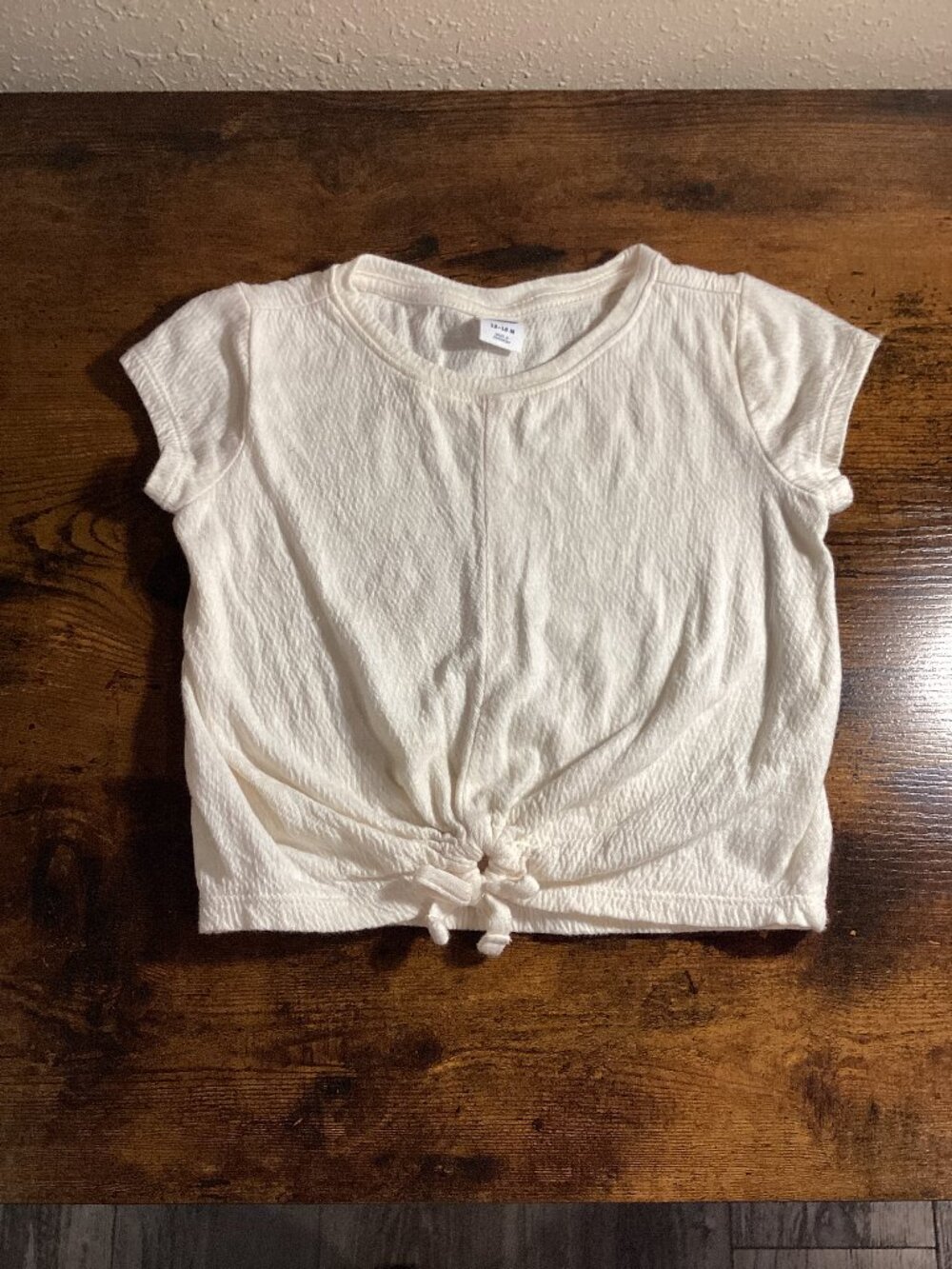 Girls Ivory Textured Front-Tie Crop Top Size 12–18M